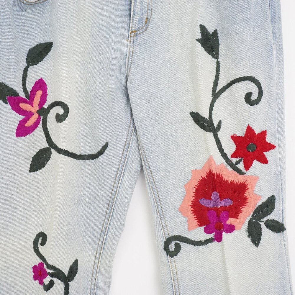 Vintage Y2K London Jean Light Wash Embroidered Low Rise Bootcut Jeans M-L - Picture 2 of 5